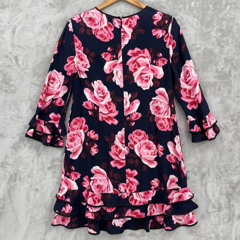 Kate Spade Rosa Dress 3/4 Sleeve Ruffle Tiered Rose Print Shift Dress - Picture 6 of 14
